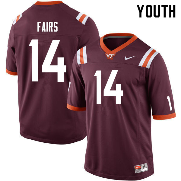 Youth #14 Evan Fairs Virginia Tech Hokies College Football Jersey Sale-Maroon